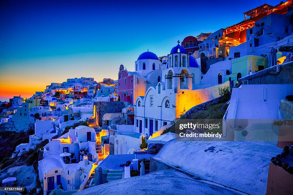 Santorini Oia village at dusk