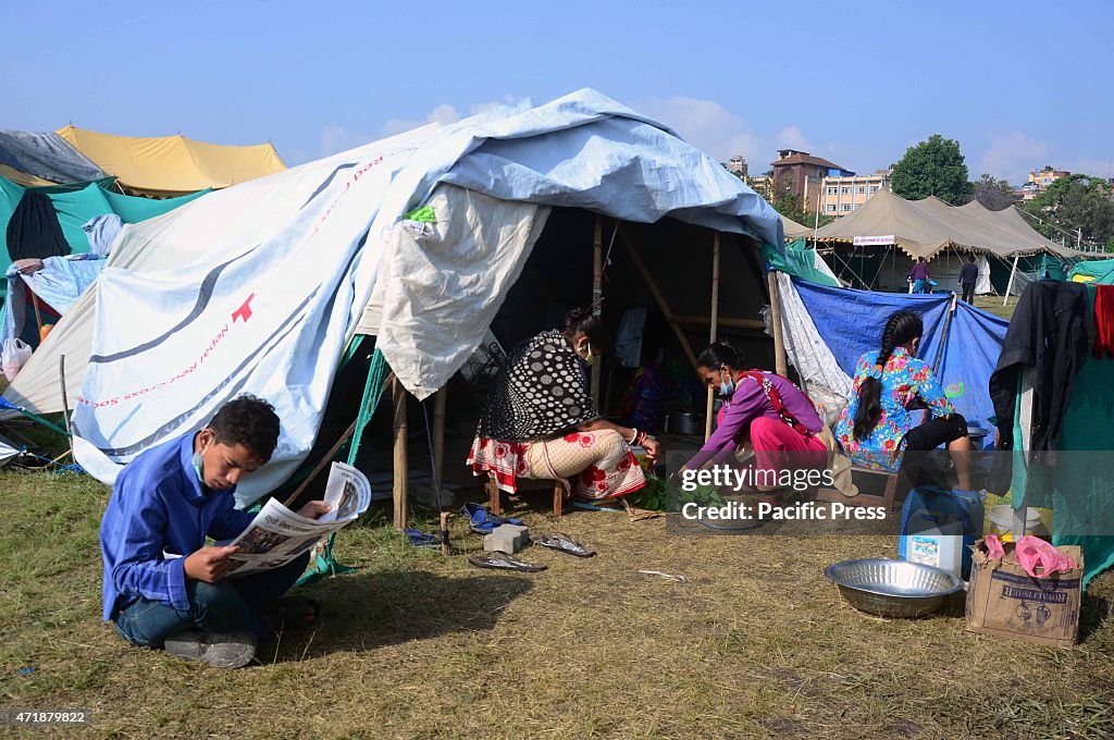 Thousands of earthquake victims are now living in a camp,...