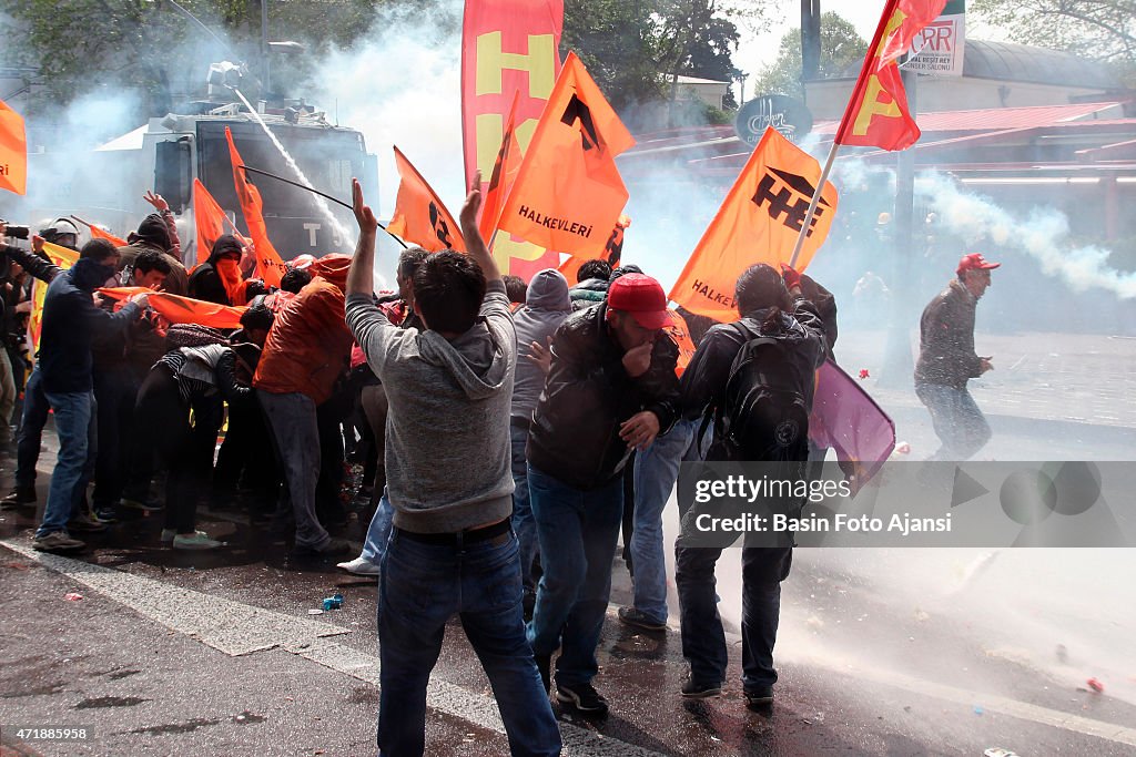 Demonstrators who wanted to go to Taksim square for the...