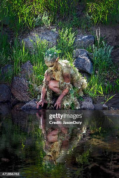 wasser nymphe blick auf reflexion - mythologie stock-fotos und bilder