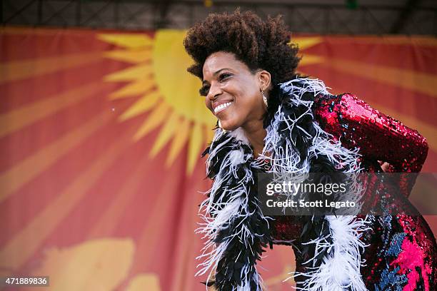 Galactic Featuring Macy Gray performs during the 2015 New Orleans Jazz & Heritage Festival - Day 5 at Fair Grounds Race Course on May 1, 2015 in New...