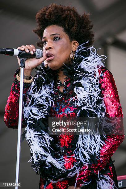 Galactic Featuring Macy Gray performs during the 2015 New Orleans Jazz & Heritage Festival - Day 5 at Fair Grounds Race Course on May 1, 2015 in New...