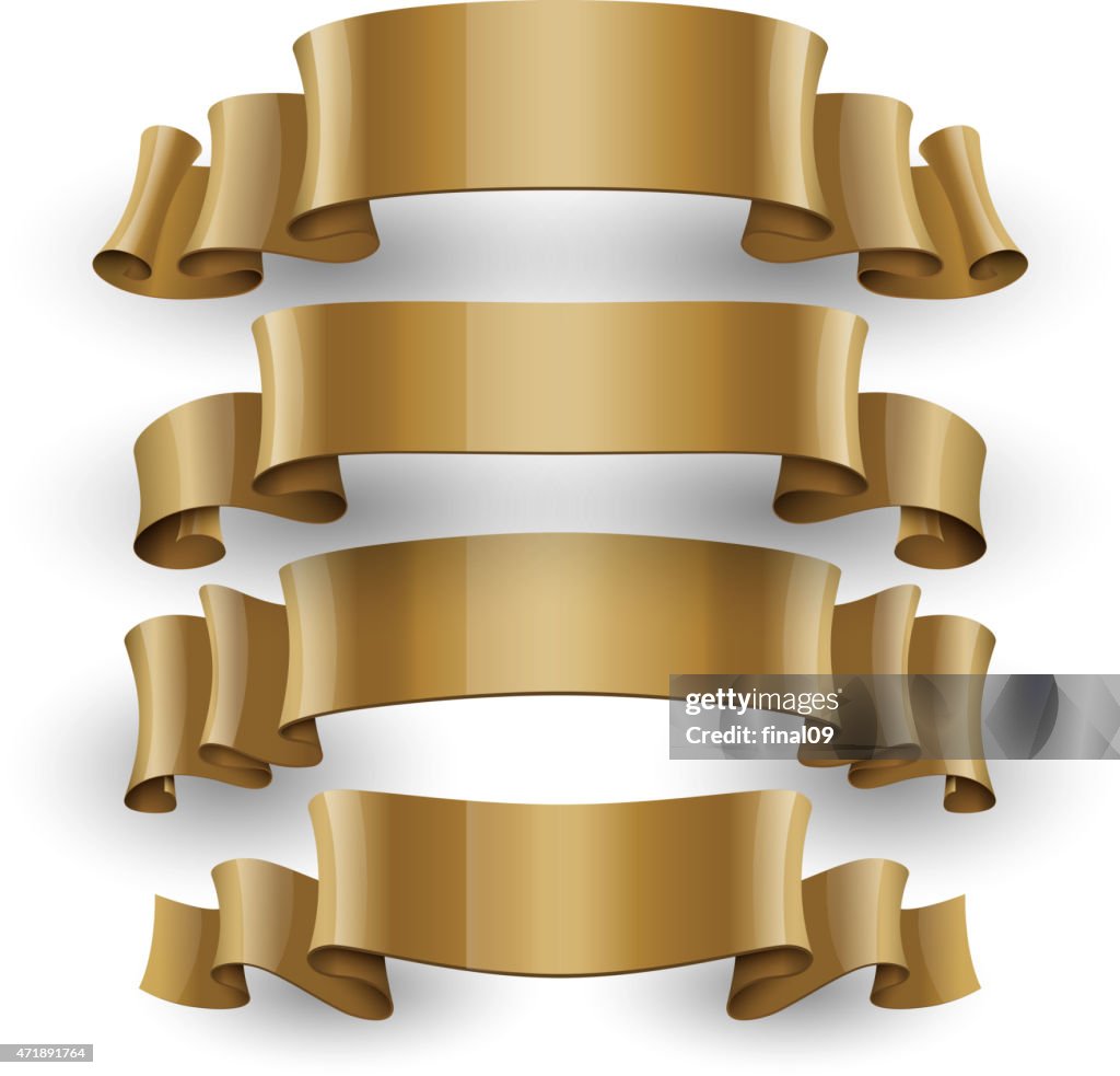 Raw Gold Ribbons Realistic Gold Glossy Vector Ribbons Set High-Res Vector Graphic ...
