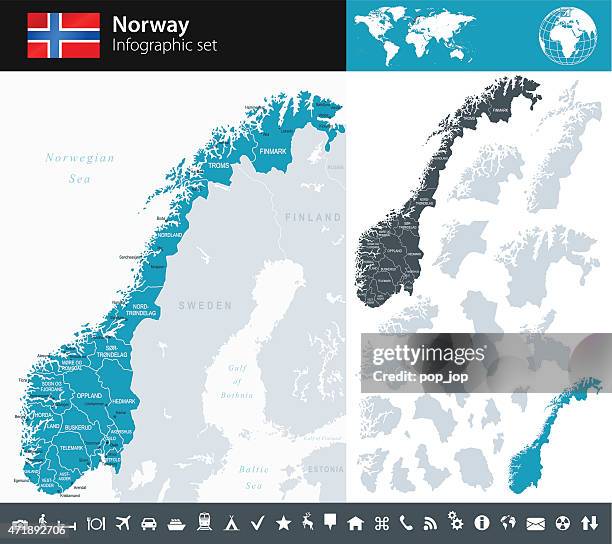 ilustraciones, imágenes clip art, dibujos animados e iconos de stock de noruega-infografía mapa-ilustración - nord