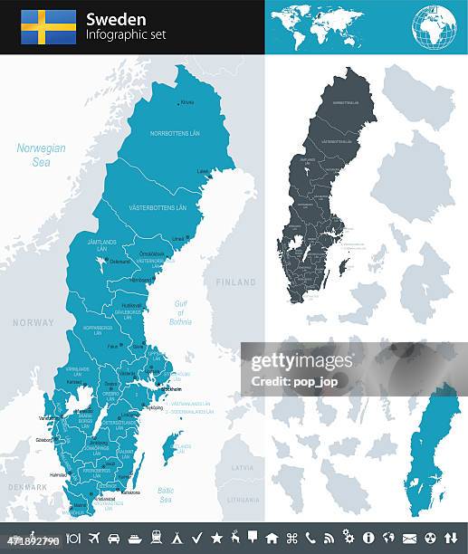 schweden-infografik karte-illustration - sweden map stock-grafiken, -clipart, -cartoons und -symbole