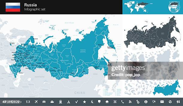 russia - infographic map - illustration - russia city stock illustrations