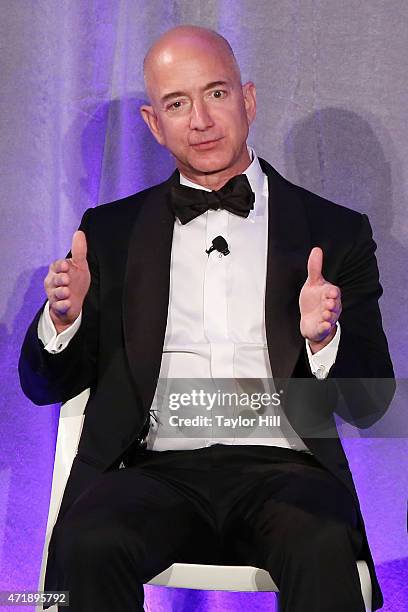 Amazon founder Jeff Bezos speaks during Genius Gala 4.0 at Liberty Science Center on May 1, 2015 in Jersey City, New Jersey.