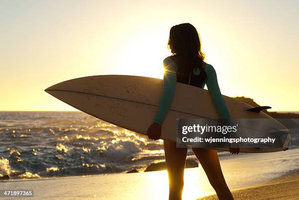 surfer girl silhouette - laguna beach kalifornien bildbanksfoton och bilder