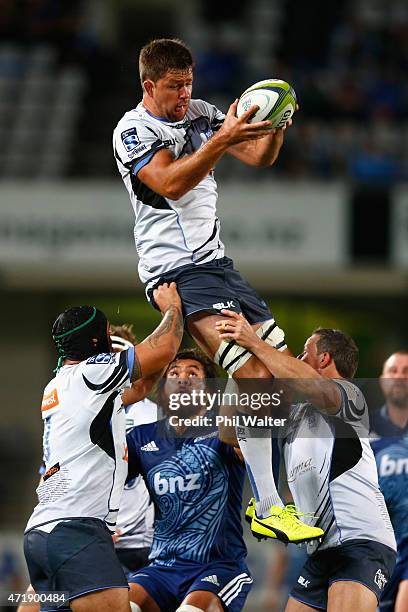 Wilhelm Steenkamp of the Western Force takes the ball in the lineout during the round 12 Super Rugby match between the Blues and the Force at Eden...