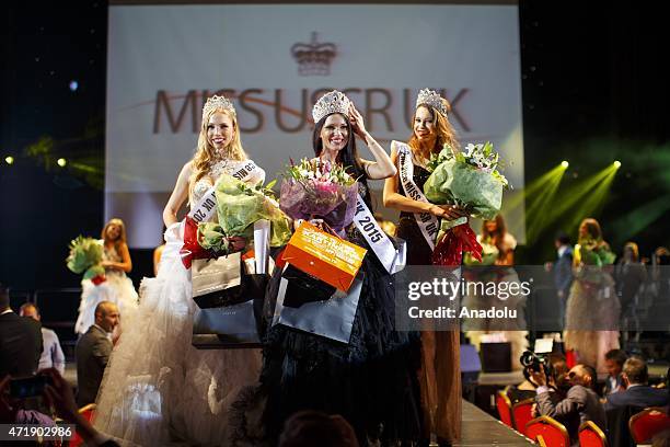 Anastasia Gavris from Estonia wins 'Miss USSR UK' beauty pageant's final show at Troxy Theatre in London, England on May 1, 2015. Miss USSR UK is a...