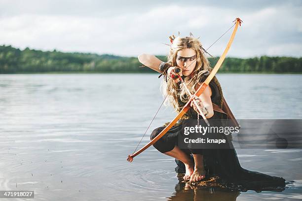 beautiful northern elf warrior princess - arrow bow and arrow stock pictures, royalty-free photos & images