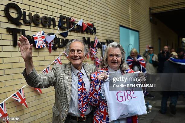 Royal fans celebrate the birth of Catherine, Duchess of Cambridge and Prince William's second child, a daughter, outside the Lindo wing at St Mary's...