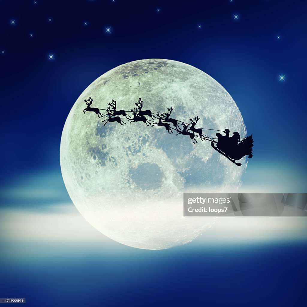 Santa flying over Moon