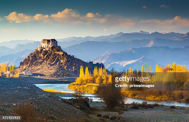 beautiful landscape in norther part of india - ladakh stockfoto's en -beelden