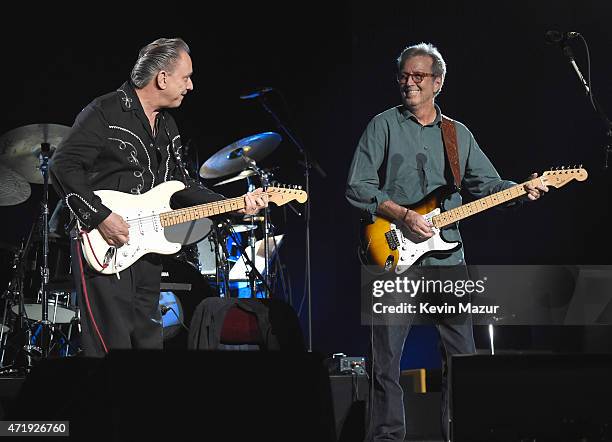 Jimmie Vaughan and Eric Clapton perform onstage during Eric Clapton's 70th Birthday Concert Celebration at Madison Square Garden on May 1, 2015 in...