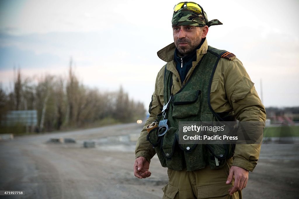 A DNR military police seen near a check point in Debaltseve...