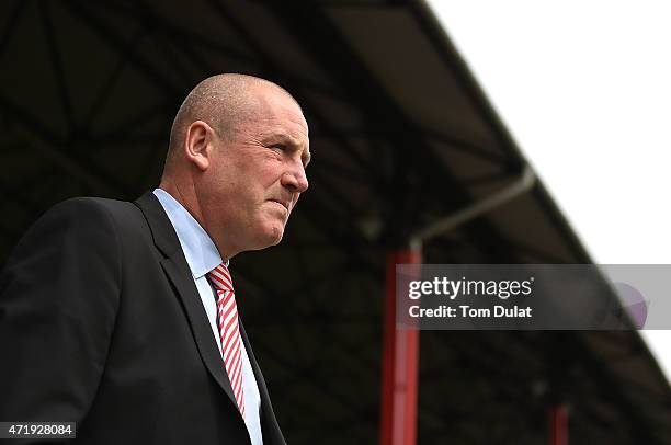 Brentford Manager Mark Warburton looks on during the Sky Bet Championship match between Brentford and Wigan Athletic at Griffin Park on May 2, 2015...