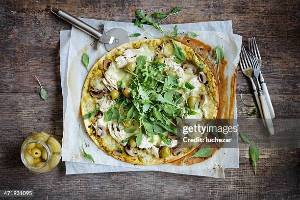 pizza - green mushroom stock pictures, royalty-free photos & images