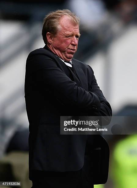 Steve McClaren, manager of Derby looks on during the Sky Bet Championship match between Derby County and Reading at iPro Stadium on May 2, 2015 in...