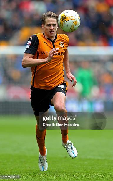 Dave Edwards of Wolves in action during the Sky Bet Championship match between Wolverhampton Wanderers and Millwall at Molineux on May 2, 2015 in...