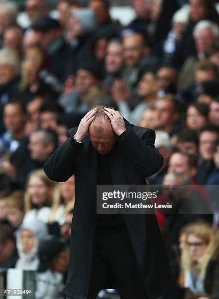 Steve McClaren, manager of Derby looks on during the Sky Bet Championship match between Derby County and Reading at iPro Stadium on May 2, 2015 in...
