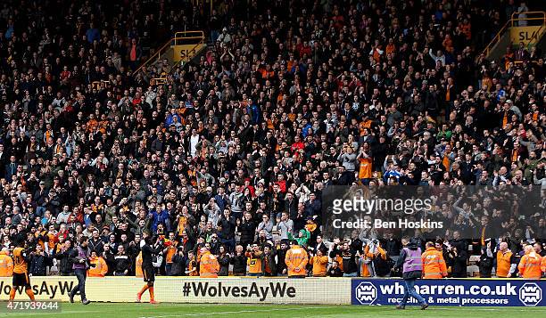 Bakary Sako applauds the home fans following the Sky Bet Championship match between Wolverhampton Wanderers and Millwall at Molineux on May 2, 2015...