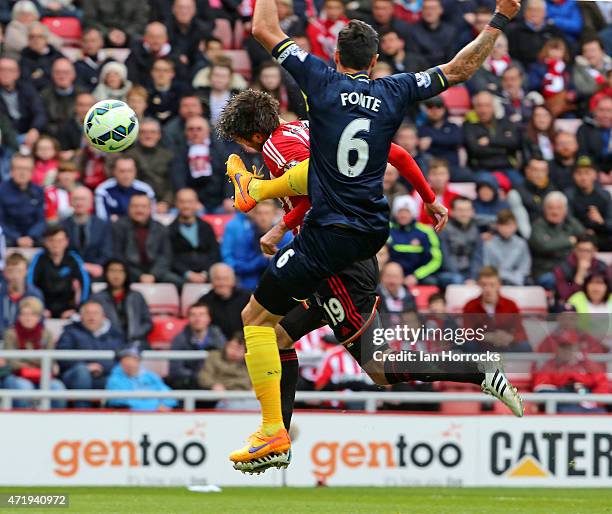 Jose Fonte of Southampton brings down Danny Graham of Sunderland, leading to a penaly during the Barclays Premier League match between Sunderland AFC...