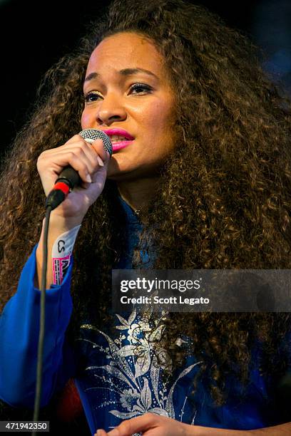 Isadora Mendez performs with the Christian Scott during the 2015 New Orleans Jazz & Heritage Festival - Day 5 at Fair Grounds Race Course on May 1,...