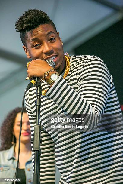 Christian Scott performs during the 2015 New Orleans Jazz & Heritage Festival - Day 5 at Fair Grounds Race Course on May 1, 2015 in New Orleans,...