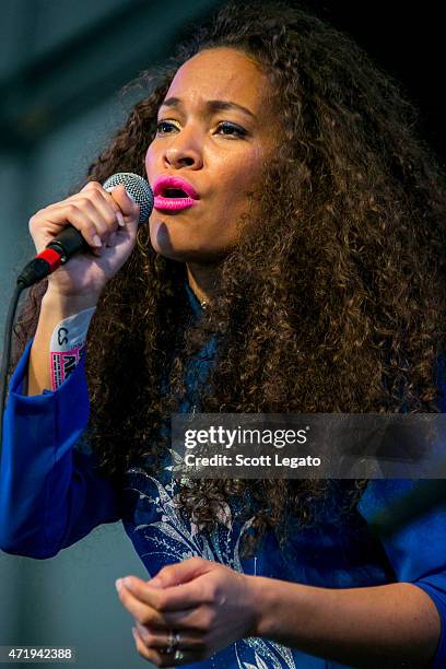 Isadora Mendez performs with the Christian Scott during the 2015 New Orleans Jazz & Heritage Festival - Day 5 at Fair Grounds Race Course on May 1,...