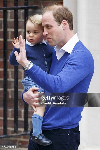 Prince William, Duke of Cambridge and Prince George arriving The Lindo Wing at St Mary's Hospital in London, England on May 2, 2015 after The Duchess...