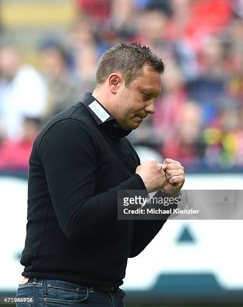 Headcoach Andre Breitenreiter of SC Paderborn 07 reacts after the Bundesliga match between Sport Club Freiburg and SC Paderborn 07 at...