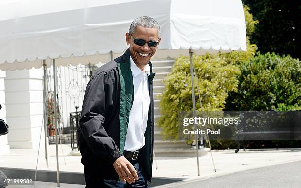 President Barack Obama walks towards Marine One on the South Lawn of the White House prior to his departure May 2, 2015 in Washington, DC. The...