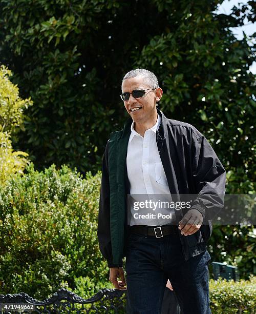 President Barack Obama walks towards Marine One on the South Lawn of the White House prior to his departure May 2, 2015 in Washington, DC. The...