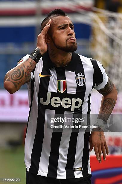 Arturo Vidal of Juventus FC celebrates after scoring the opening goal during the Serie A match between UC Sampdoria and Juventus FC at Stadio Luigi...