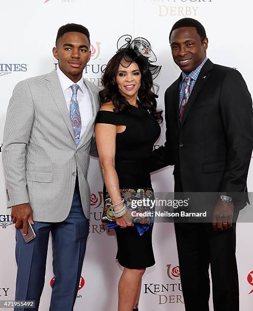 Avery Johnson Jr., Cassandra Johnson and basketball coach Avery Johnson attend the 141st Kentucky Derby at Churchill Downs on May 2, 2015 in...