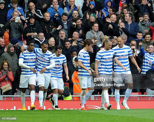 Leroy Fer of Queens Park Rangers celebrates his goal during the Barclays Premier League match between Liverpool and Queens Park Rangers at Anfield on...