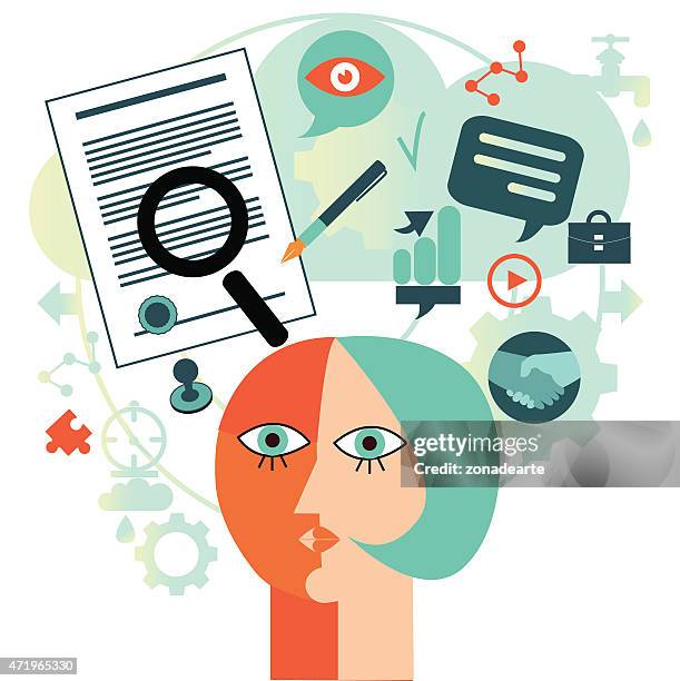 abstract vector with icons representing signing a contract - labor law stock illustrations