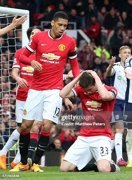 Patrick McNair of Manchester United reacts to missing a chance during the Barclays Premier League match between Manchester United and West Bromwich...