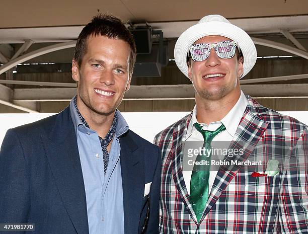Players Tom Brady and Rob Gronkowski attend the 141st Kentucky Derby at Churchill Downs on May 2, 2015 in Louisville, Kentucky.