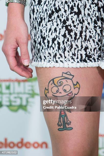 Alyson Eckmann, tattoo detail, attends the Slime Festival at the Barclaycard Center on May 2, 2015 in Madrid, Spain.