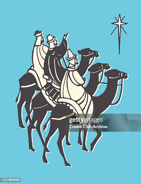 three wise men following star - three wise men stock illustrations