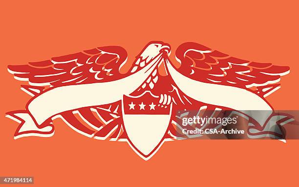 eagle with blank banner on crest - bald eagle stock illustrations