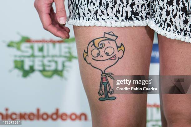 Alyson Eckmann, tattoo detail, attends the Slime Festival at the Barclaycard Center on May 2, 2015 in Madrid, Spain.