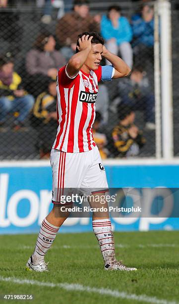 Guido Carrillo of Estudiantes reacts during a match between Olimpo and Estudiantes as part of 11th round of Torneo Primera Division at Roberto...