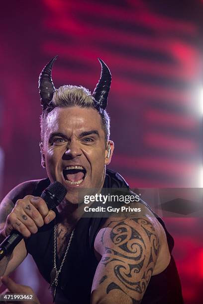 Robbie Williams performs at Hayarkon Park on May 2, 2015 in Tel Aviv, Israel