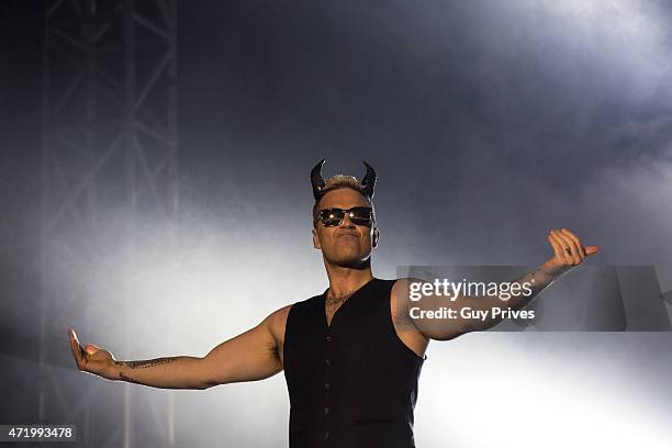 Robbie Williams performs at Hayarkon Park on May 2, 2015 in Tel Aviv, Israel