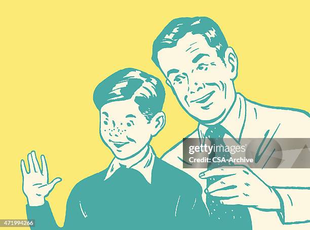 junge und vater sagen, hi - sommersprosse stock-grafiken, -clipart, -cartoons und -symbole