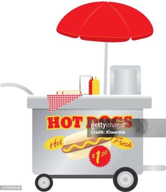 happy and cute hot dog vendor stand on white background - foodie stock illustrations