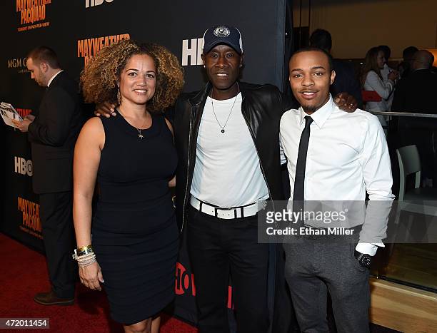 Actress Bridgid Coulter, actor Don Cheadle, and rapper Shad "Bow Wow" Moss attend the SHOWTIME And HBO VIP Pre-Fight Party for "Mayweather VS...